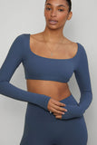 CLASSIC FIT SCOOP LONG SLEEVE CROP - STONE